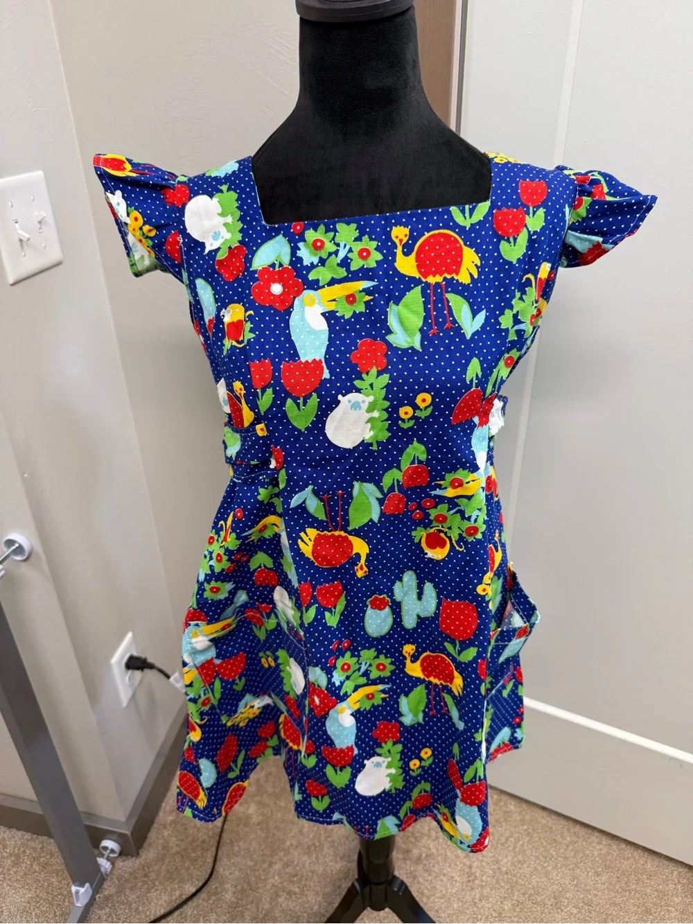 Vintage‎ Now Designs Party Kitchen Apron Floral Bird Ruffle Sleeve Full Cooking